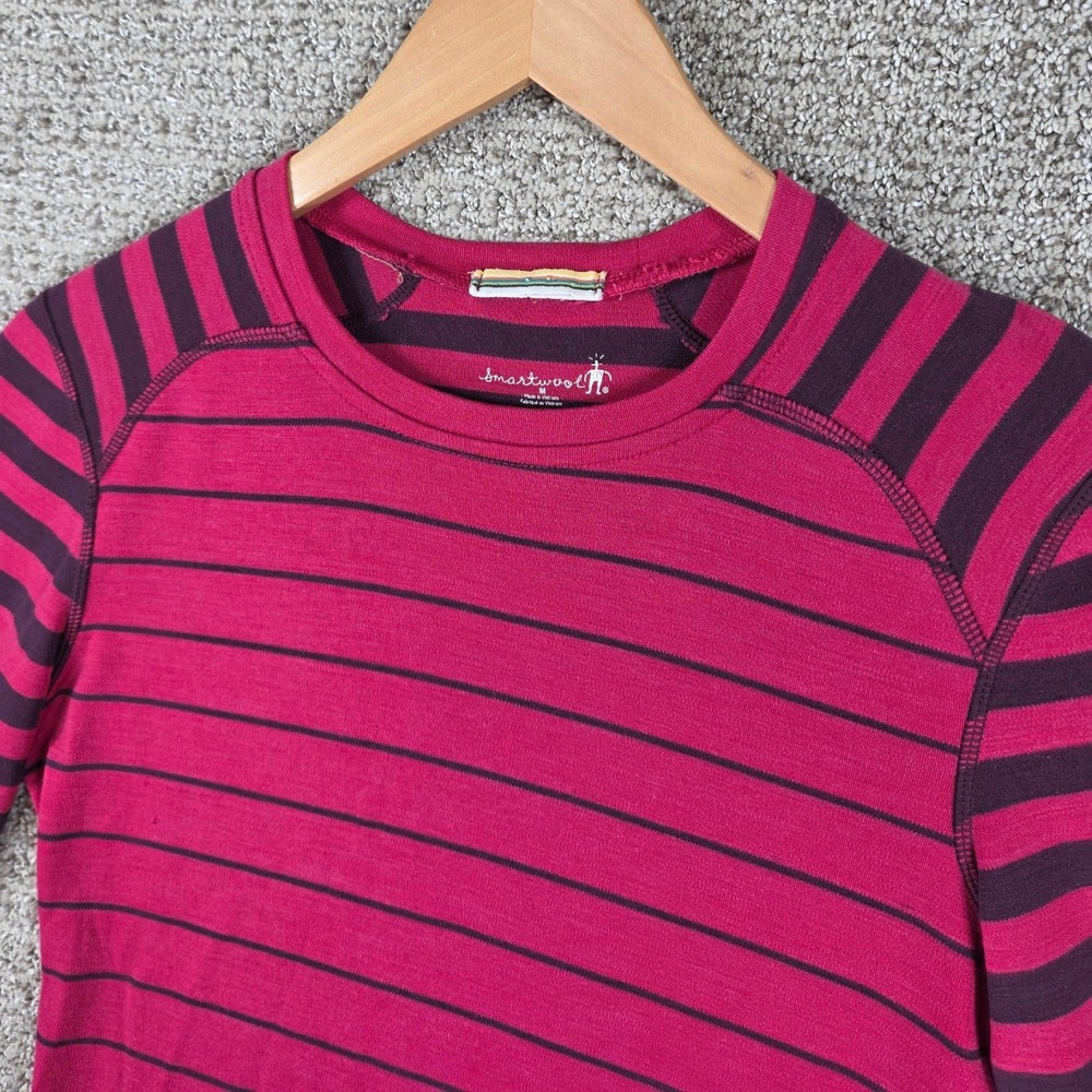 Smartwool Womens Merino Wool Striped Long Sleeve Base Layer Top Pink Purple M - Picture 2 of 11